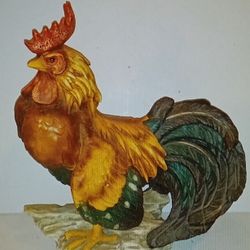Large And Colorful Ceramic Rooster Figurine 