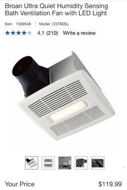 Broan Ultra Quiet Humidity Sensing Bath Ventilation Fan with LED Light