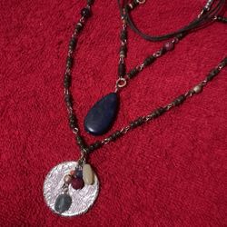 24” Adjustable Beaded Necklace With SilverTone Pendant With Multiple Colored Stones 