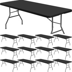 12 Pack Stretch Fabric Table Top Cap Cover, fits 6' Tables, Spandex Table Covers Washable Elastic Universal Rectangle Tablecloth Protector for Indoor 