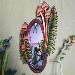 Rustic Wooden Mushroom Oval Mirror