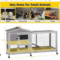 😀 Aivituvin Rabbit Hutch Indoor 62" Cage Outdoor Chicken Coop Guinea Pig Cage on Wheels Bunny Cage with 3 Deep No Leakage Pull Out Tray(In The Boxes)