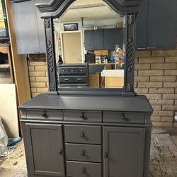 Dark Gray Buffet/Dresser With Mirror