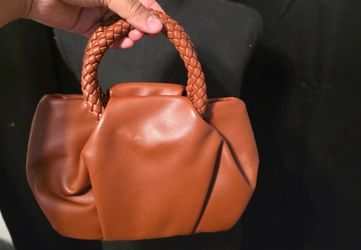 Brown Leather Mini Bag Braided Handle