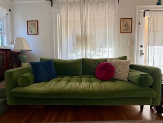Midcentury Modern Green Velvet Sofa – 88” | Great Condition
