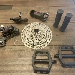 Shimano Deore Derailleur, Shifter, Cassette, Pedals, Grips Bundle