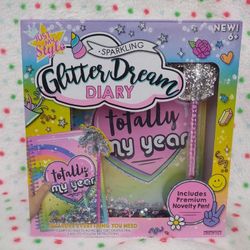 Glitter Dream Diary Set Stickers & More Notebook w/ Heart Padlock Unicorn Pen