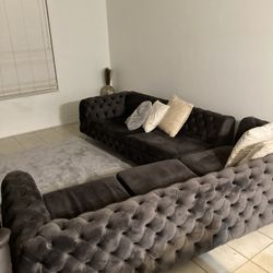 Grey Velvet Sectional Sofa