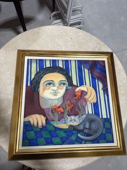 Original “Fish Bowl” Painting by Henrietta Campbell – Framed