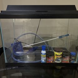 Aqueon Fish Tank, Heater, lid with light, Accessories and Fish Food
