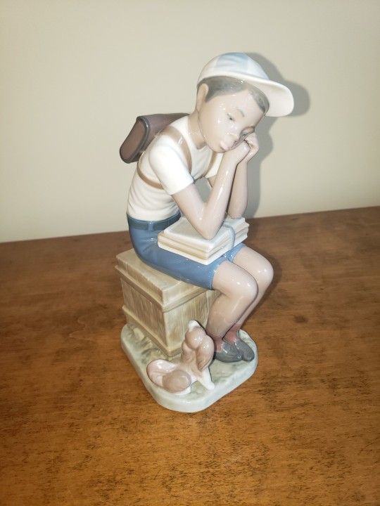 Lladro - Rare Retired "Exam Day"#5250 Figurine- School Boy With Books & Dog