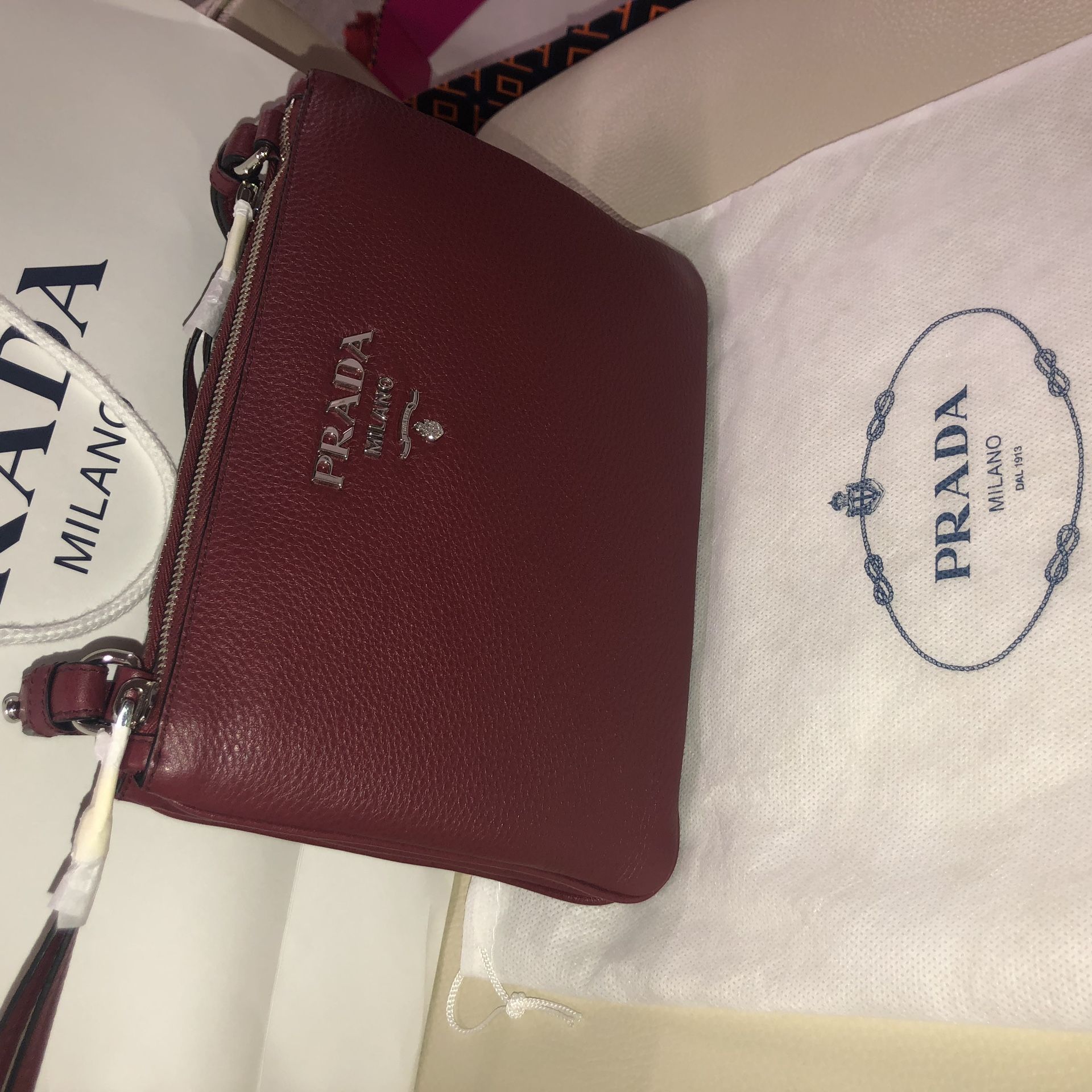 Prada crossbody leather bag red burgundy