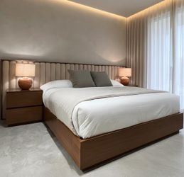 Modern Platform Bed with Upholstered Headboard