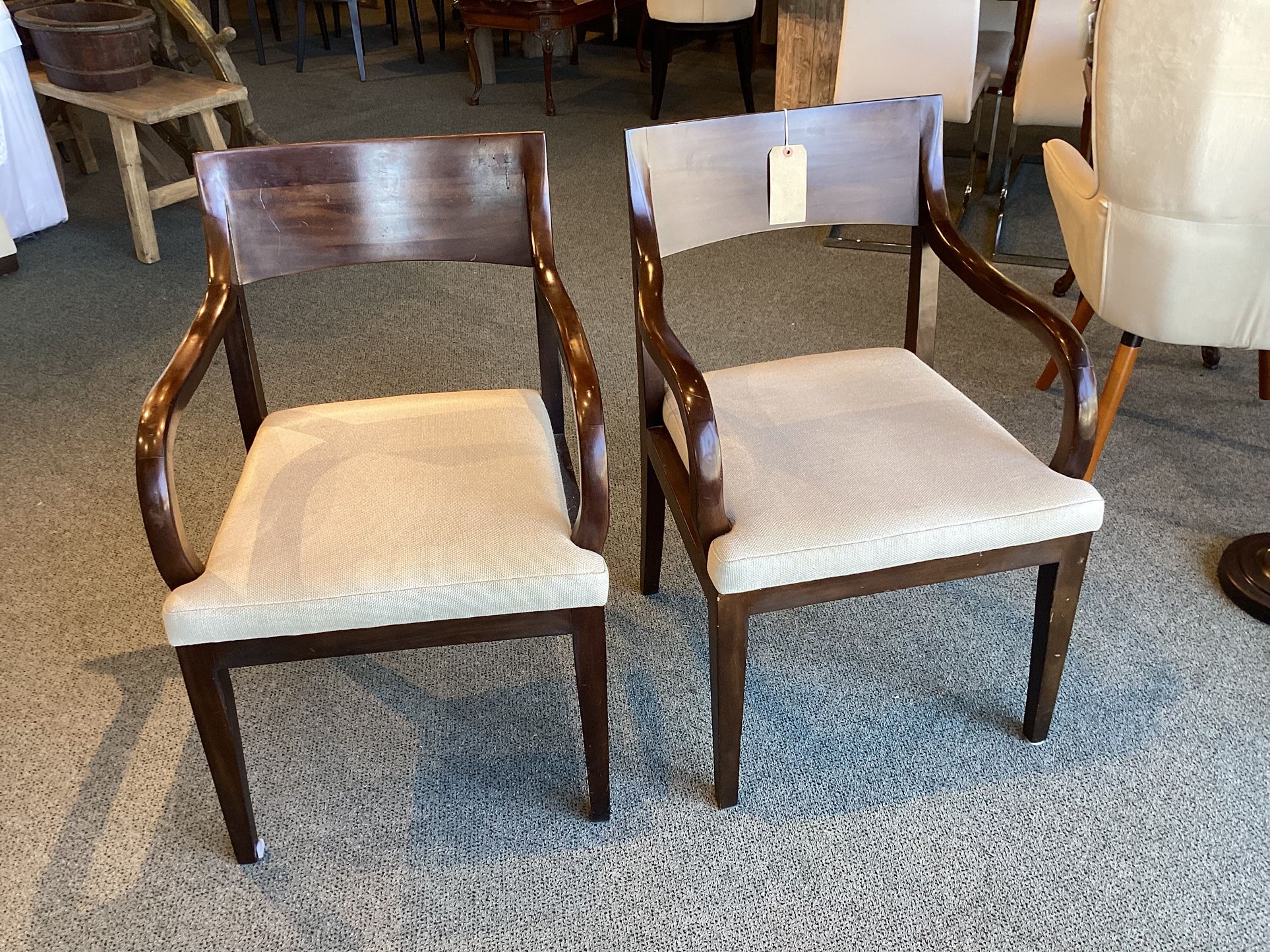 Set Of 2 Brown Accents Chairs W/ Oatmeal Seat Cushions SKU FBBVHX