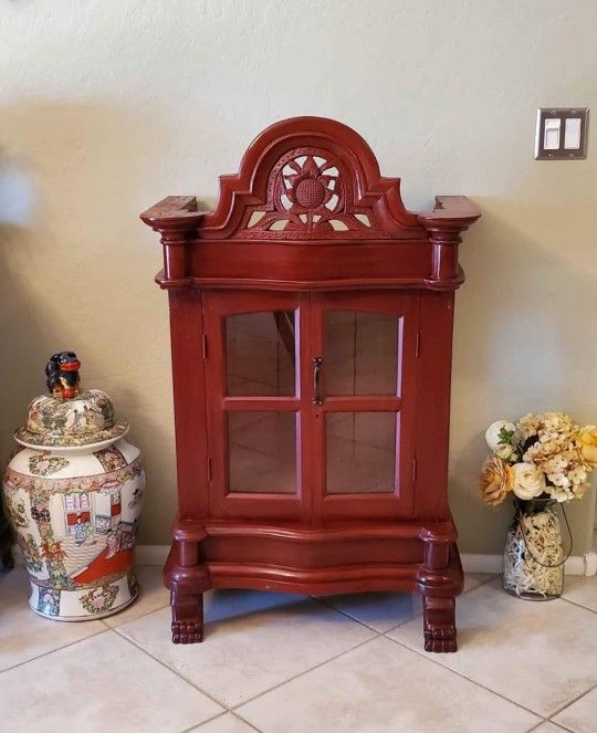 Vintage Furniture. Dresser With Mirror And Wooden/glass Cabinet