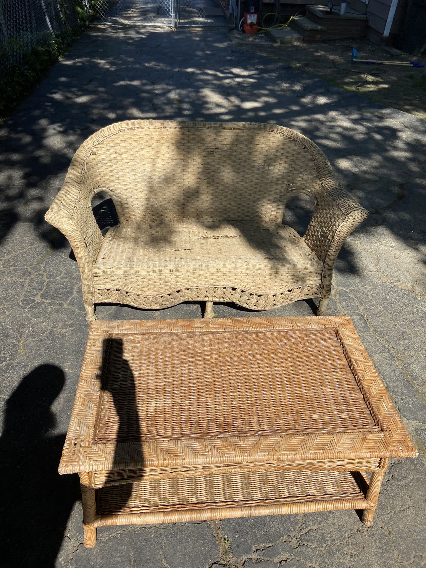 Wicker bench and coffee table