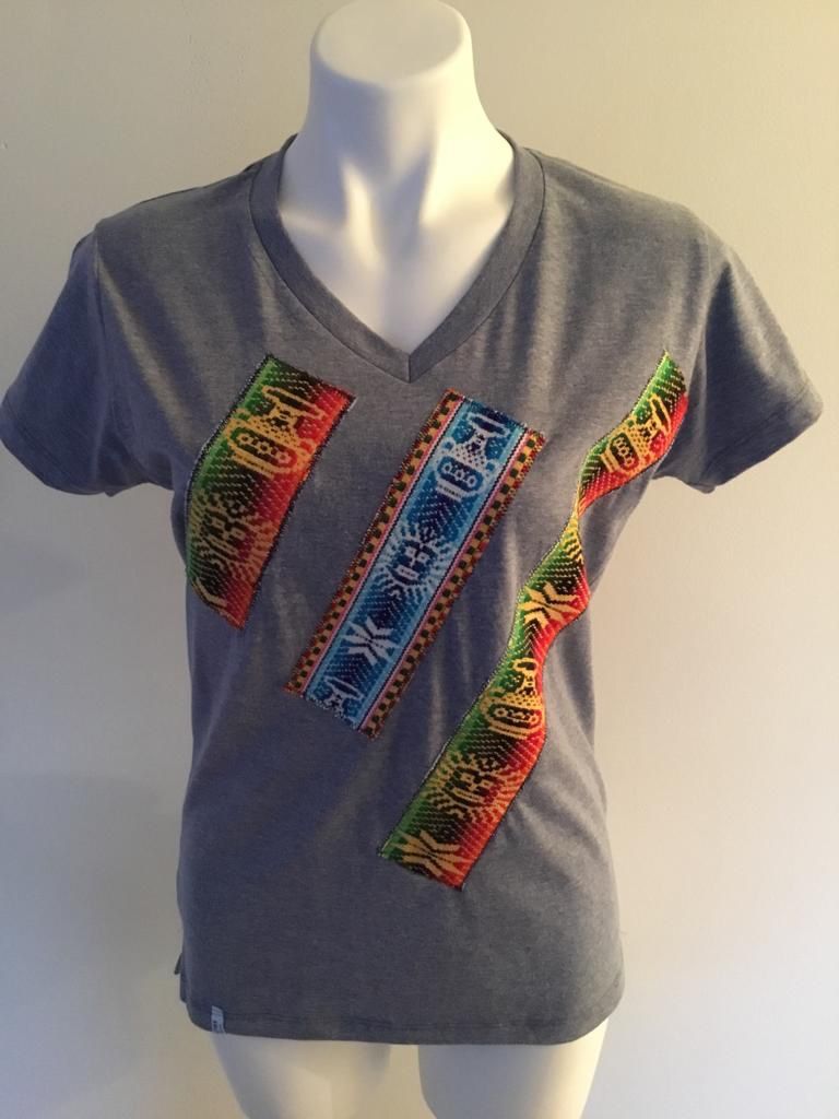 beautiful women t-shirt with original Bolivian aguayo