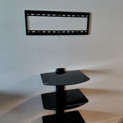 Floating wall bracket with double shelves and Wall mount for television