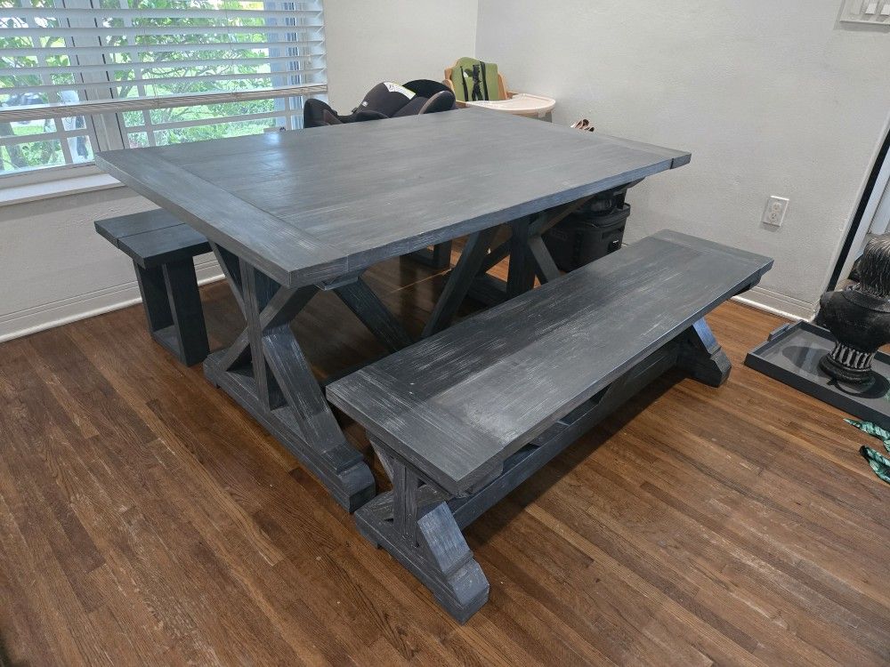 Gray Dining Room Table And Bench
