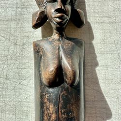 African Woman Bust Wooden Sculpture