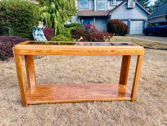 Vintage Oak & Glass Sofa / Console Table