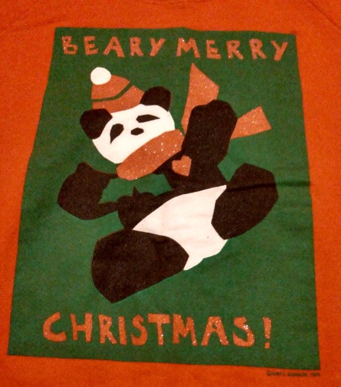 VINTAGE 1989 LADIES FRUIT OF THE LOOM BEARY MERRY CHRISTMAS! BERRY RED LONG SLEEVE CHRISTMAS SWEATSHIRT