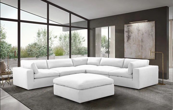 Comfy White XL 130" Cloud Sectional with Ottoman (Couch,  Sofa Loveseat Options 