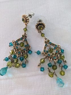 Two -tier Swarovski Chandelier Earring Blue/ Green Allie Perry 