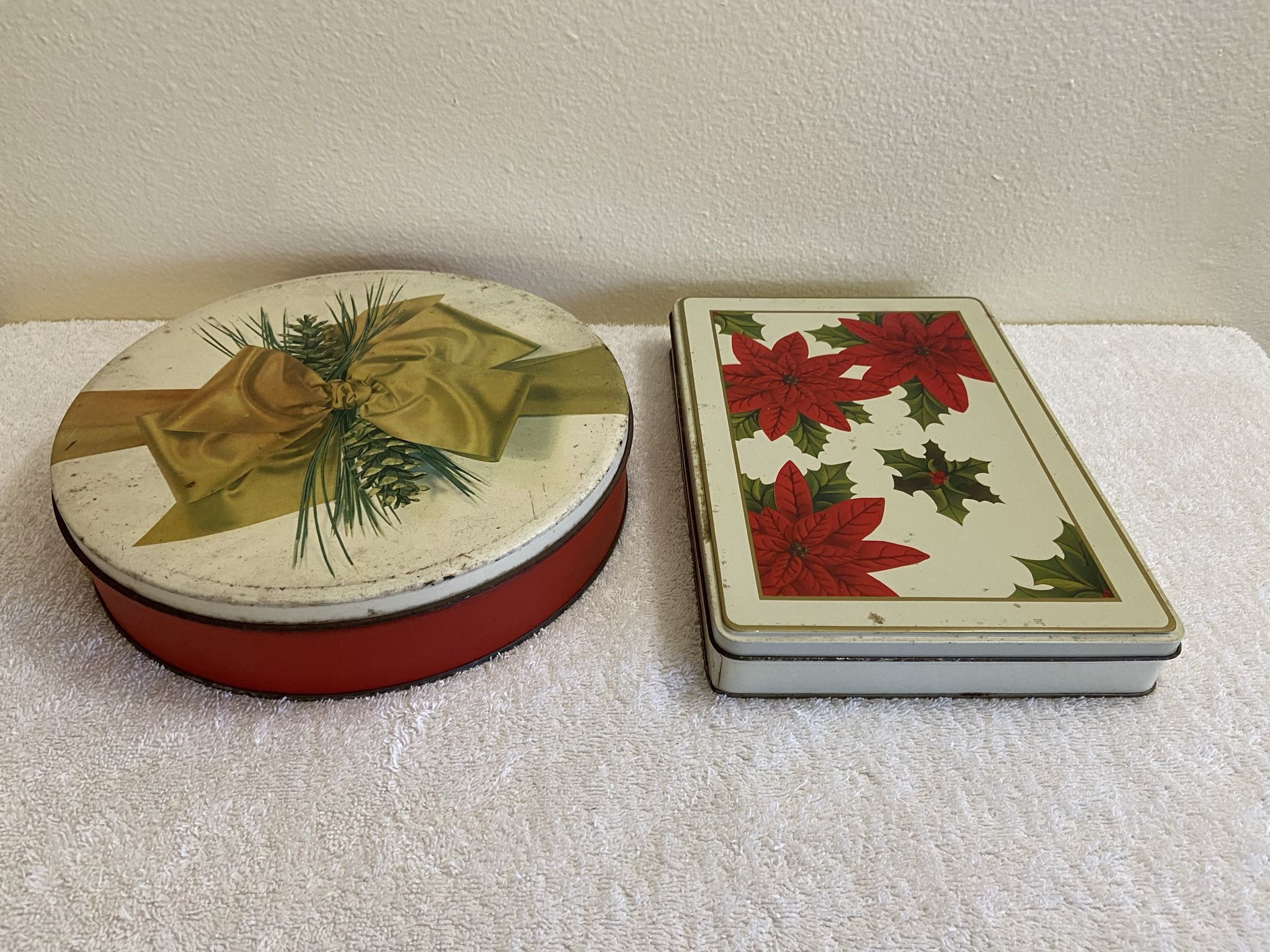 2 Vintage Christmas Tins - Round One Is Frederick & Nelson