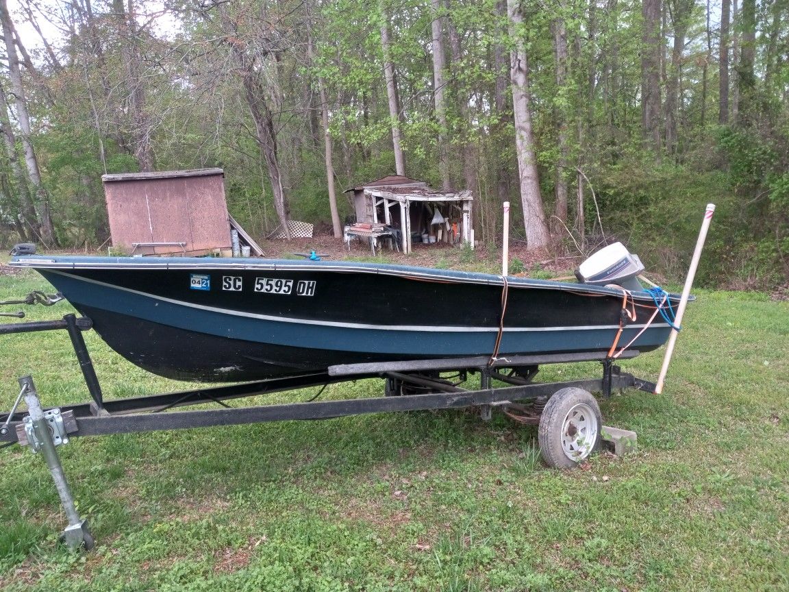 14ft John Boat, 15hp. Motor With Trailer