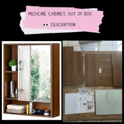 Wood Wall Cabinet w/ Mirror – NEW (Missing 2 Small Back Trim Pieces)