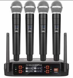 New-Wireless Mic System Offers Clear Audio for Stage, Instruments, conferences, Singing, Karaoke, and Weddings. (4 Handheld)