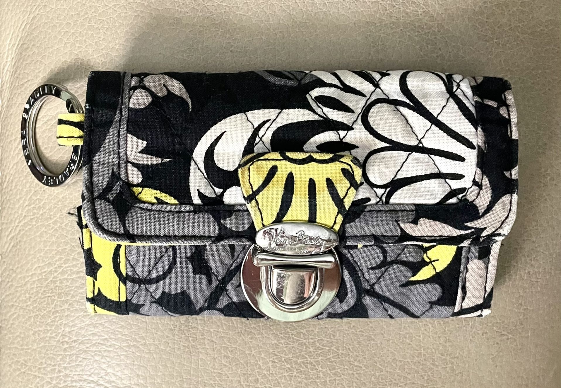 VERA BRADLEY Quick Swipe ID Case/Key Ring Wallet - Baroque Black Yellow Floral