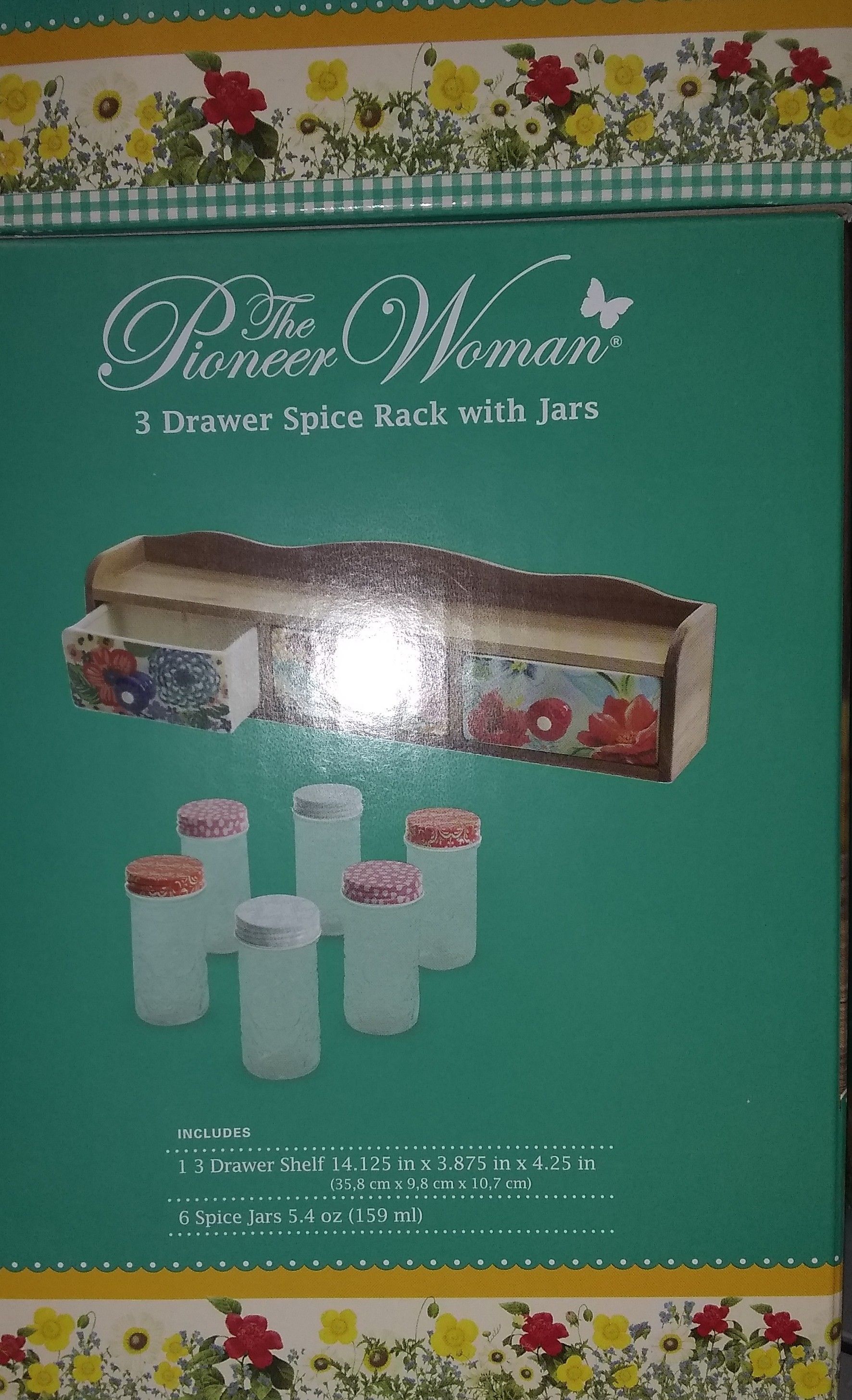 The Pioneer Woman Floral Medley 7-Piece Spice Rack Shelf Jars Set *New In  Box*