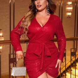 Unity Plus Surplice Neck Sequin Bodycon Dress