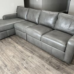Leather Sectional Leather Sofa Real Leather Couch ! Top Grain Leather ! Grey Sectional