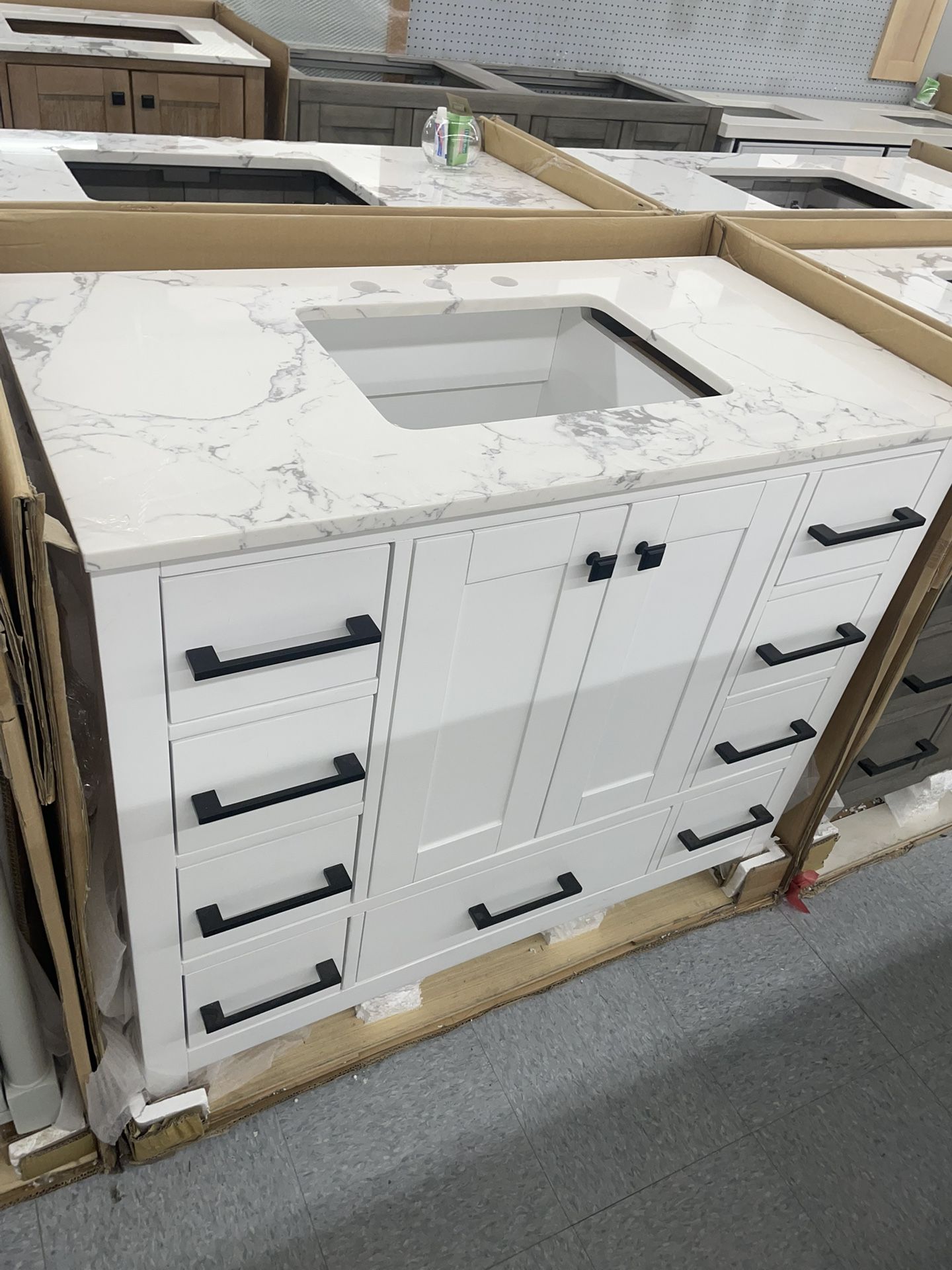 Bathroom vanity cabinet 42” solid mango Quartz top with sink and backsplash