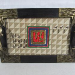 Dhokra Warli Tribal Glass Serving Tray With Brass Fish Handles
