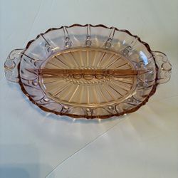 Pink Depression Glass Anchor Hocking divided relish dish 12”long x 8”wide VINTAGE 1938