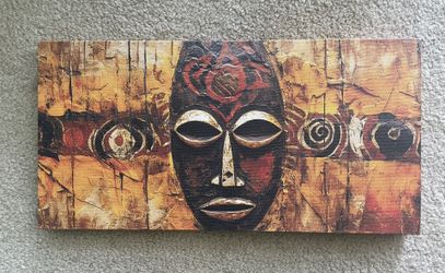 AFRICAN MASK FRAMED CANVAS WALL PRINT