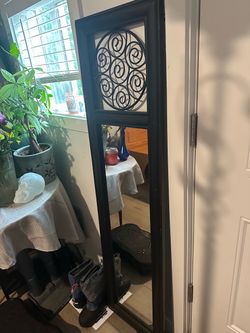 Tall Black Floor Mirror with Scroll Detail