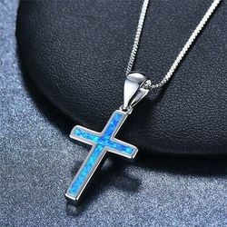 Women's Cross Pendant Necklace - Blue