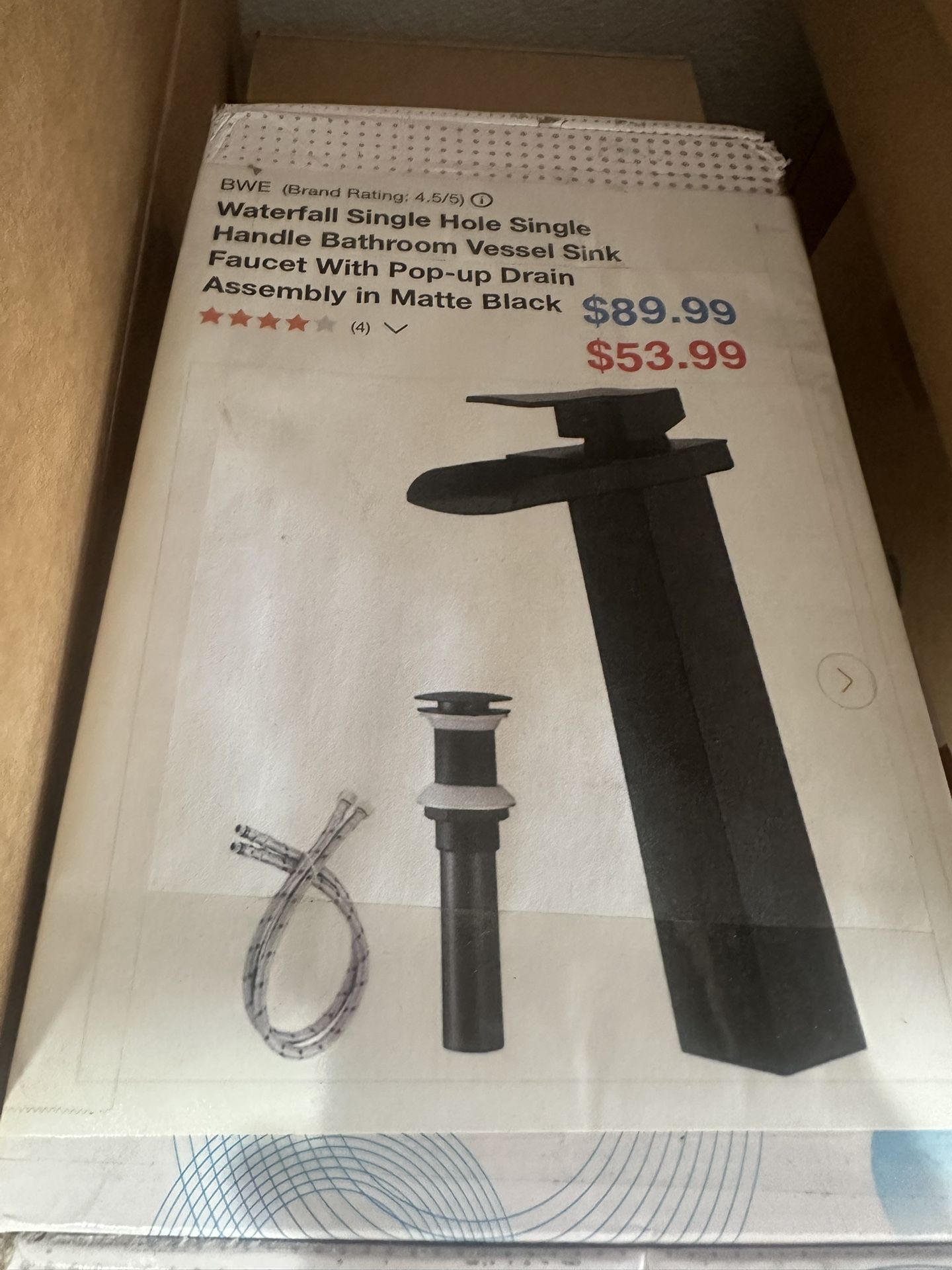 Waterfall Single Hole Single Handle Bathroom Vessel Sink Faucet With Pop-up Drain Assembly in Matte Black