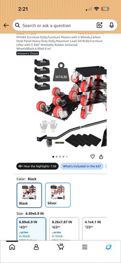 Furniture Dolly, Furniture Movers with 5 Wheels, Carbon Steel Panel Heavy Duty Dolly, Maximum Load 3474LBS, Furniture Lifter with 5 360° Rotatable Rub