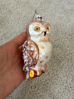Vintage Glass Owl Christmas Ornament 5” Hand Painted Bird Tree Decoration
