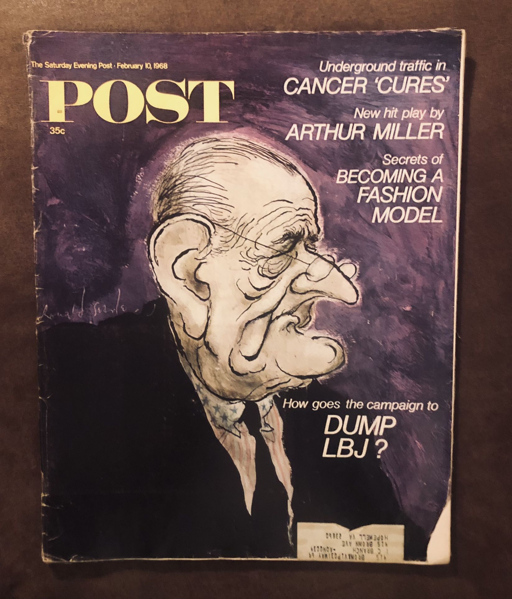 The Saturday Evening Post February 10 1968 Lyndon B. Johnson Illustration Cover