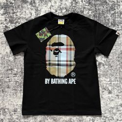 Bape head black plaid graphic tee shirt, BRAND NEW
