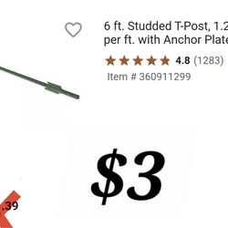 6ft Studded T-Post with Anchor Plate