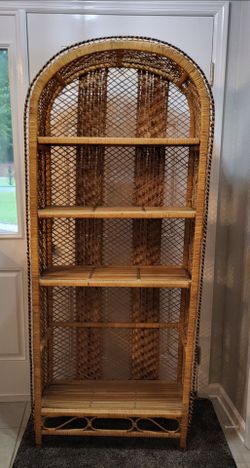 Wicker Rattan Arched Bookshelf with 4 Shelves