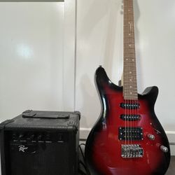 Rogue RR100 Rocketeer electric guitar in Red Burst With Amp 